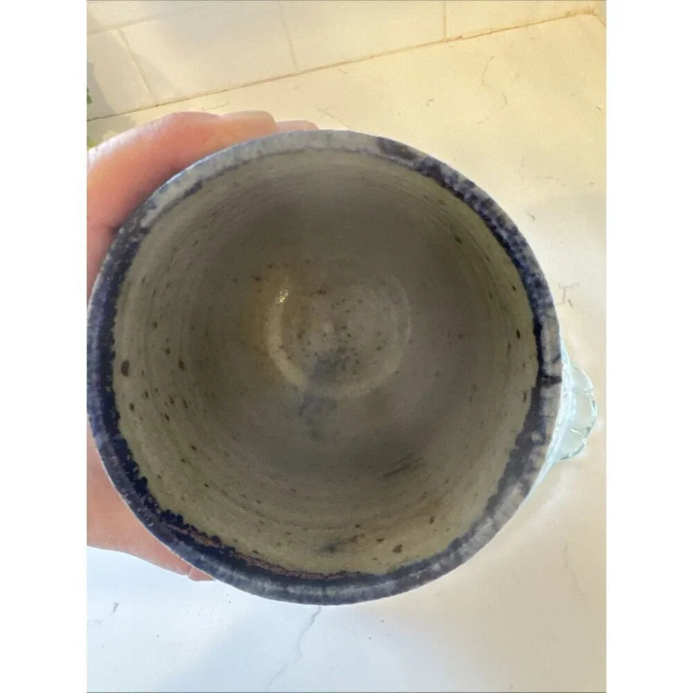 Studio Art Pottery Vase Planter Blue Ban Brown speckles Signed